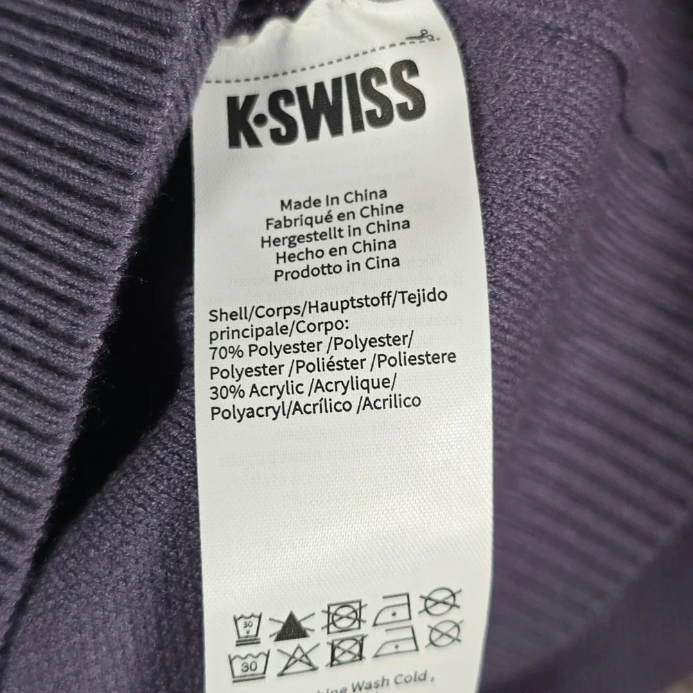 K-Swiss Mens Long Sleeve Polo Sweater Size‎ Small Purple Knit Big Logo NWT
